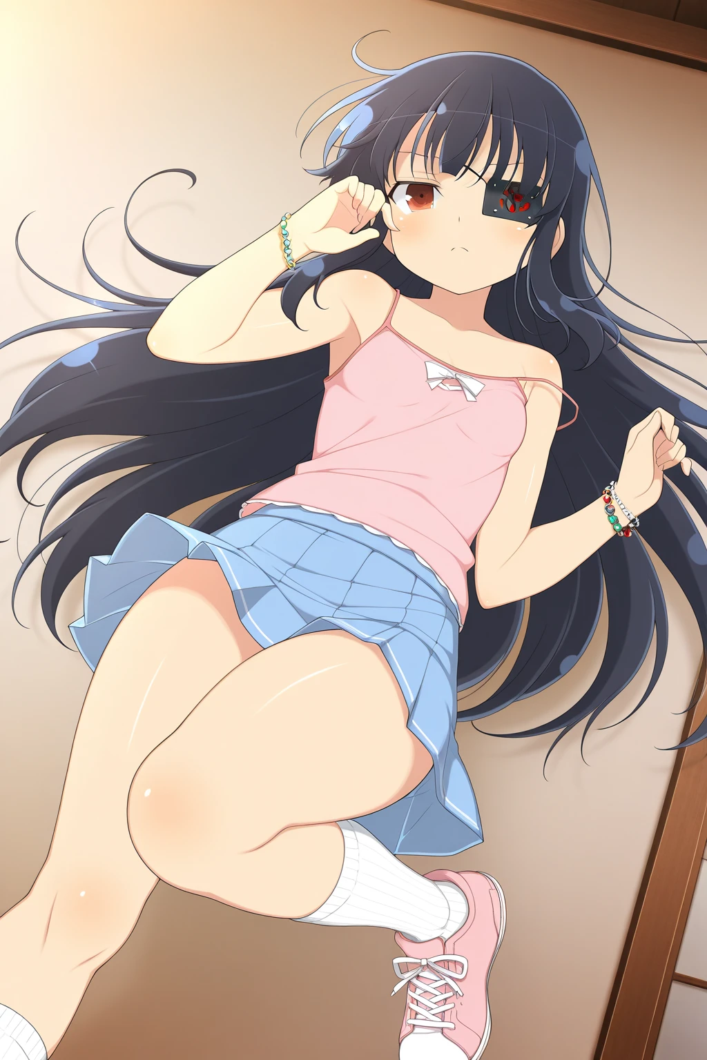 top-quality、​masterpiece、1girl in、lightsmile、looking at the viewers、城市、random hair style, cowboy  shot、(((Skirt lift)))、 Looking Up, View from below, (((lare breasts))), (((Panties))), (((Blushing and crying))), (((Half close your eyes))), (((clenching teeth)))