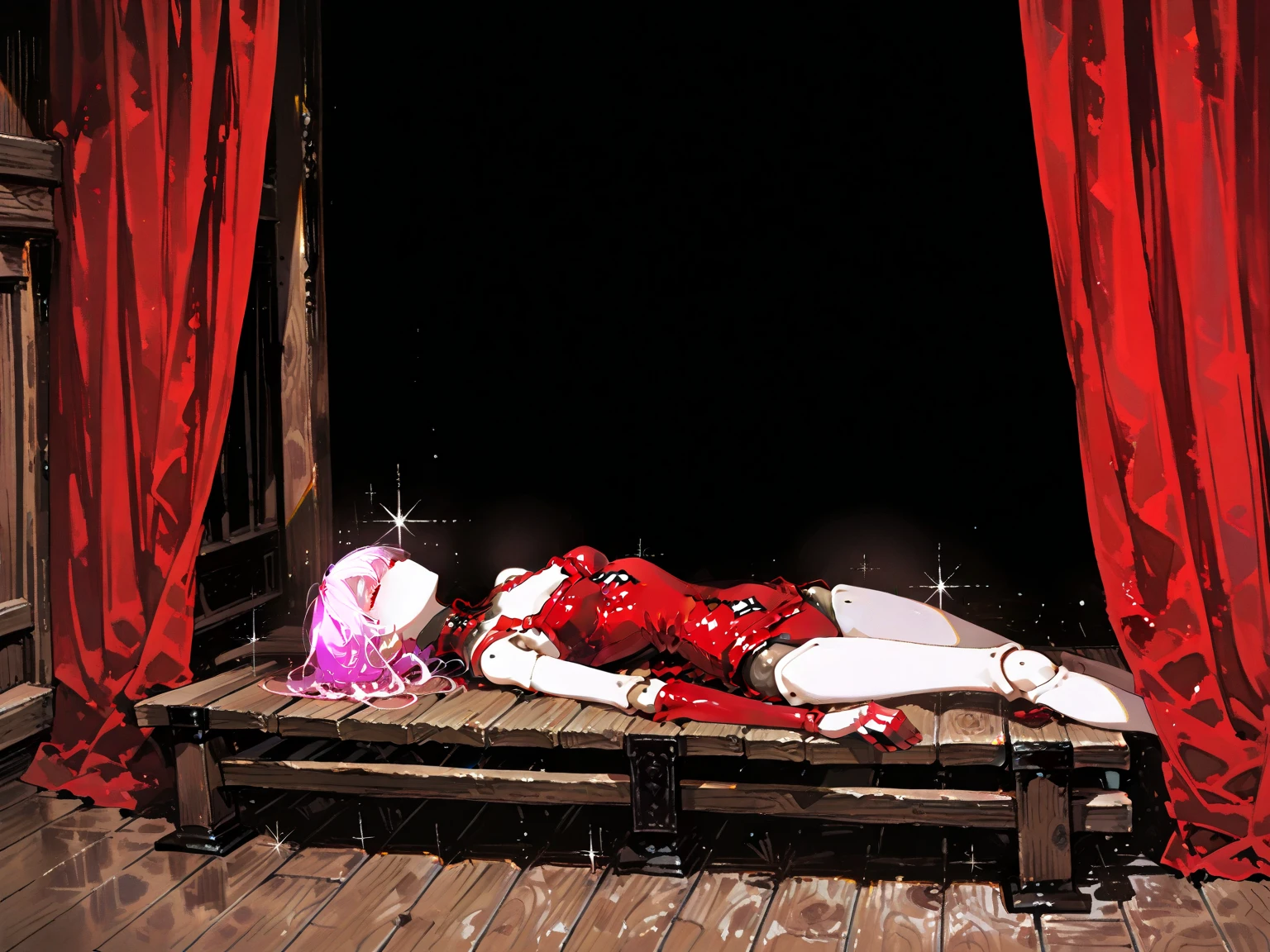 masterpiece、top-quality、hight resolution)、 Real life adaption for this character, Masterpiece, high quality, best lighting, cinematic, 1girl, anime girl with horns and a tie sitting in a chair, with red glowing eyes, evil smile and glowing eyes, demon anime girl, blonde anime girl with long hair, with glowing red eyes, malevolent smile, evil smile, junko enoshima, evil grin, uncanny smile, [[[[grinning evily]]]], wicked smile