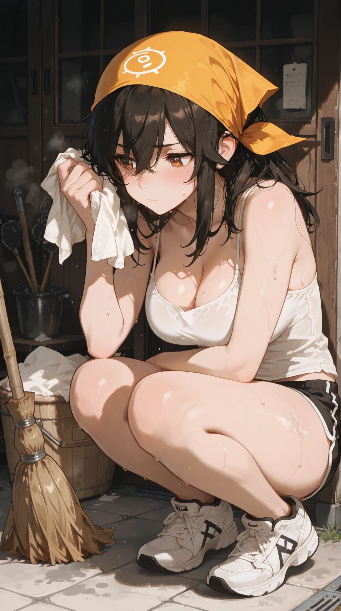 Japanese beauty naked,belt,Watch on wrist,Drunk,Embarrassed by hiccups、Standing in front of a white wall、Above the knee shot