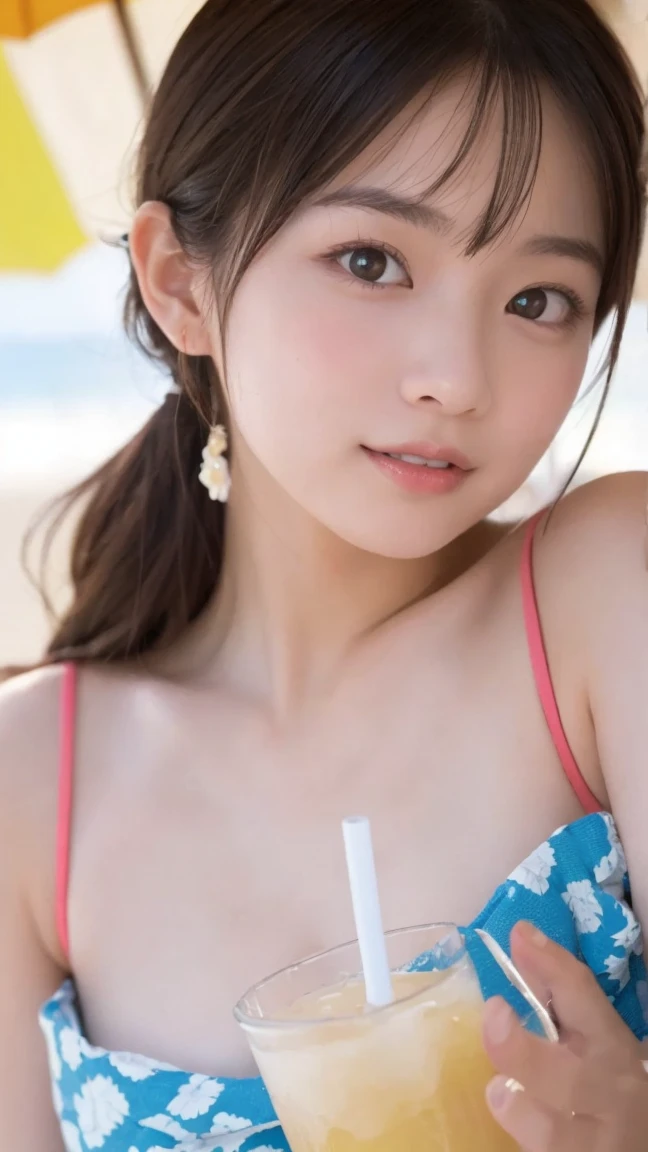 (at beach, 1 girl, medium breasts, low twintails, pink micro bikini:1.5), fair-skinned, glossy lips, medium hair, skinny, body type, delicate and sexy clavicle, highest quality, RAW photo, realistic, face, incredibly ridiculous beautiful girl, cute, Depth of bounds written, High resolution, ultra detail, detailed, Very detailed, extremely detailed eye and face, sharp pupils, sharp focus, Moody Lighting