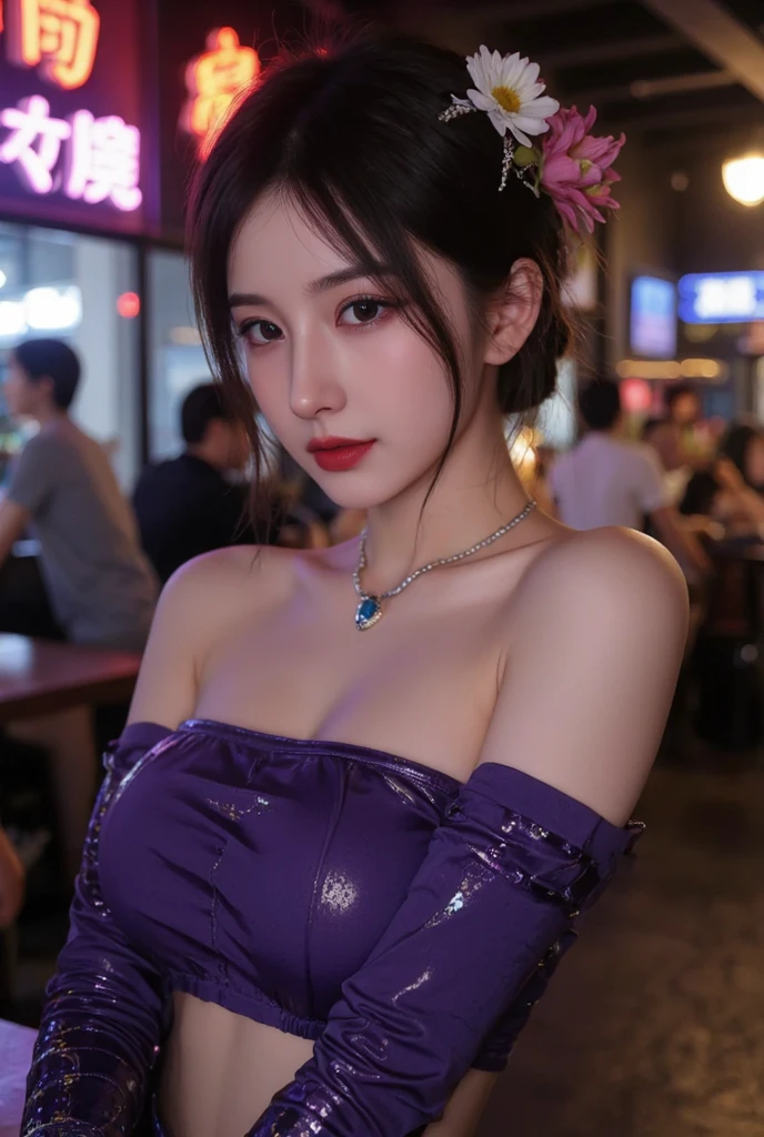 (8k,Masseter muscle area:1.2、Highest quality)、(Live Action、Intricate details)、(One person、solo、Upper body、Huge boobs) Cyberpunk Costumes、charm的　Avant-garde、Experimental Appearance: blue mohawk hair、Realistic Skin　Dramatic makeup、: charm的,Sexy Costumes,Shorts,Counter、provocative Location: Urban Arts District、Laughter　Hobbies of the underground music scene: Attend a punk show、Create mixed media art、Experiment with the values of different subcultures: personality、credibility、Inspiration for creative expression: Punk Rock Music、A symbol of counter culture、avant-garde art movements Personality traits: Boldness、Boldness、Unconventional。Beautiful expression　charm　(Realistic Skin)　Ultra-high resolution　Surreal　Advanced Details　Purple Earrings　Split Avemar Paladin　woman,Surrealな肌,A look of pleasure,Top View,Rich colors, Backlight, Cinema Lighting, Film Grain, 50mm lens, Nikon D850,Ultra-high resolution,Ultra-realistic,Compensate,Super sexy,Show large cleavage,Dynamic sexy pose,Big smile,