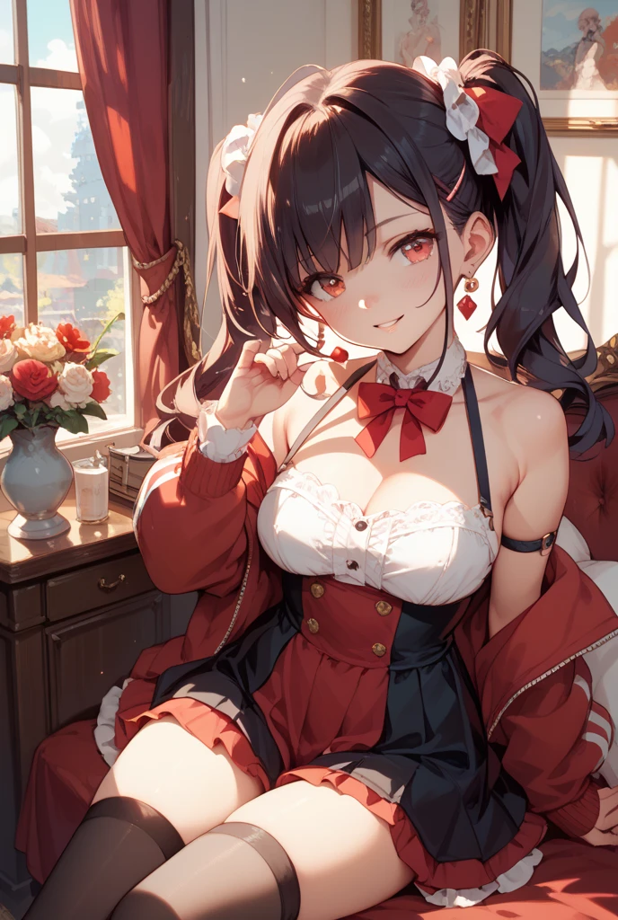 a woman in a strip club, strip club lights,(wearing bunny outfit:1.3),red outfit,
good hand,4k, high-res, masterpiece, best quality, head:1.3,((Hasselblad photography)), finely detailed skin, sharp focus, (cinematic lighting), soft lighting, dynamic angle, [:(detailed face:1.2):0.2], medium breasts,(((sitting on a couch))),