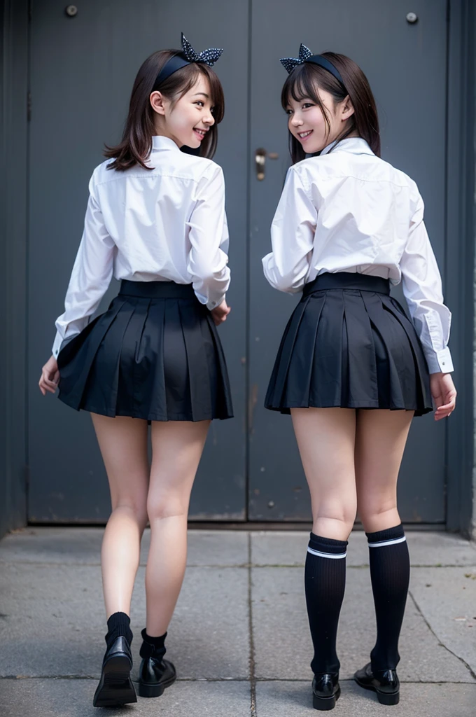 One Girl、short hair、8K, Hmph:1.2,, (超Realistic:1.35), (Realistic:1.4), 1 Beautiful Korean Woman,__performance__,(school uniform:1.4),alone、Turn around and show me your ass、Big Ass, Lie on your back and look back, Show more, Please put your hands on your buttocks、12 year old female、Laughter、feetを広げて、Black panties、White socks、Laughter、bangs、、Black-haired、eye shadow、Ofeet、 (Ass View), Perfect Ass、Westshot、Bend over and stick your butt out.......、Thigh close-up, Lower body close-up、revealing her underwear、Woman illuminated from behind,、Inside a convenience store