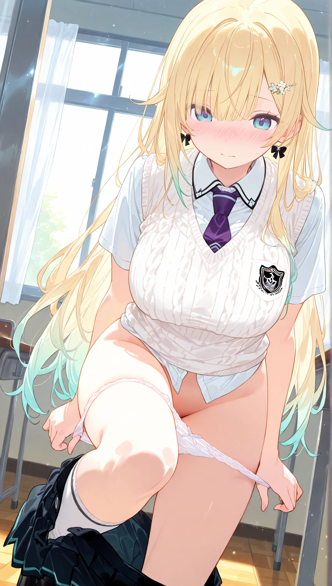 Teen, up skirt, cum on body, blonde