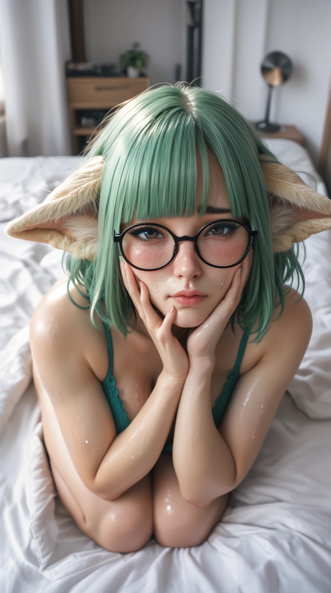 ((fullnude:1.4))、(teats:1.4)、(small tits:1.4)、(Doing sex:1.4)、red blush、You are inserting a penis、adult lady、Slender woman、Sweating all over the body、full body Esbian、wears glasses、Cat's ears、look at viewr, Master masterpiece、top-quality、The ultra -The high-definition、Top resolution、ighly detailed、Professional Lighting、CG Illustration、Thin、Very beautiful、