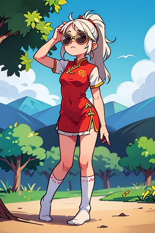 <lyco:anime girl - Min Min:1.0>, Min_Min, shiny skin, mask, beanie, blush, short hair, chinese clothes, leggings, shorts, green eyes