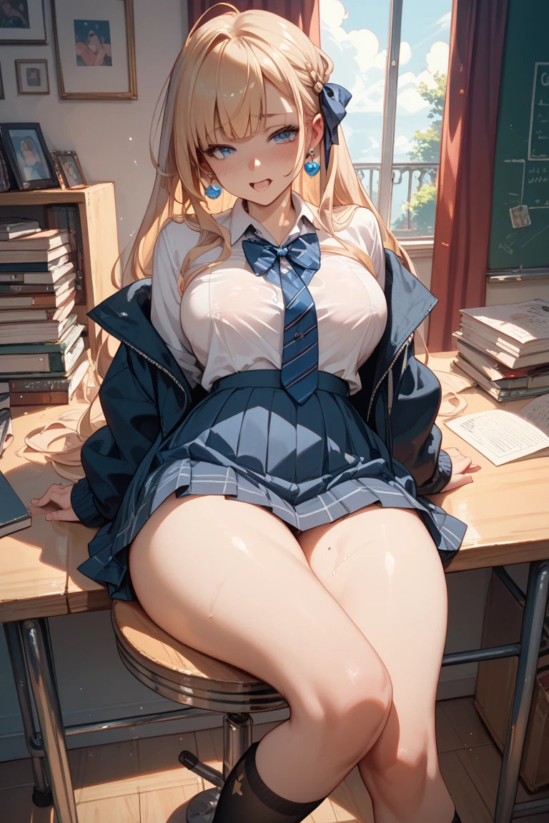 (((Lower Body、Shiny underwear、Sitting with legs crossed))、(((Accentuate the crotch)))、Highest quality, 8k, masterpiece :1.3)), whole body, Sharp focus :One Girl,Glowing Skin,SSSexy pose,Highest quality,Tabletop,shape,Very delicate and beautiful,Hmph,8k壁紙,wonderful,In detail,Official Art,Very detailedなティッカーUnity 8k壁紙,Unbelievably ridiculous,Large file size,Very detailedな,High resolution,Very detailed,Beautiful detailed girl,Realistic,X-ray,The queue is full,(((Uniform Blazer、mini skirt)))、(((Big Breasts、Blonde、Brown Skin)))、(((School、classroom、Brown Skin、loose socks)))、Stand upright、Cleavage , ((Blonde、Brown Skin))、Uniform Blazer、Sexy pose、Hairstyle: long hair、both hands、Wearing loose socks