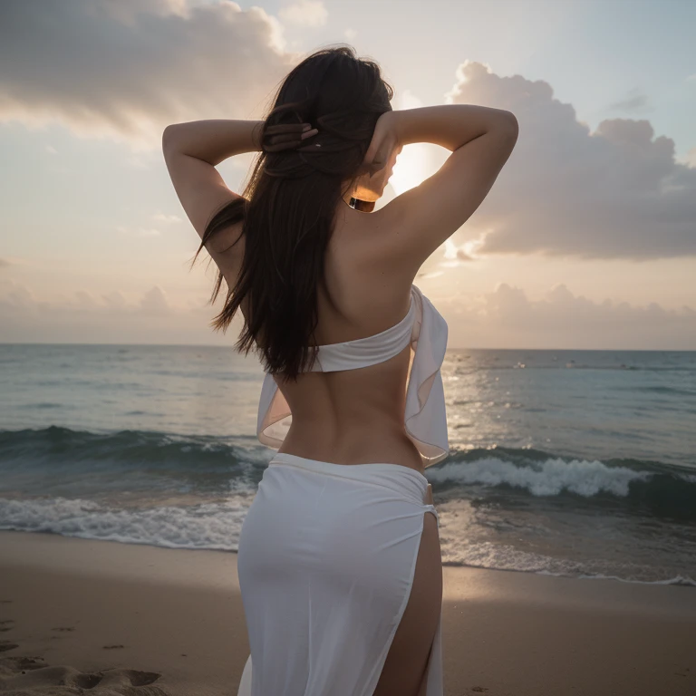 asian girl , white bikini , big breast , beach , high res