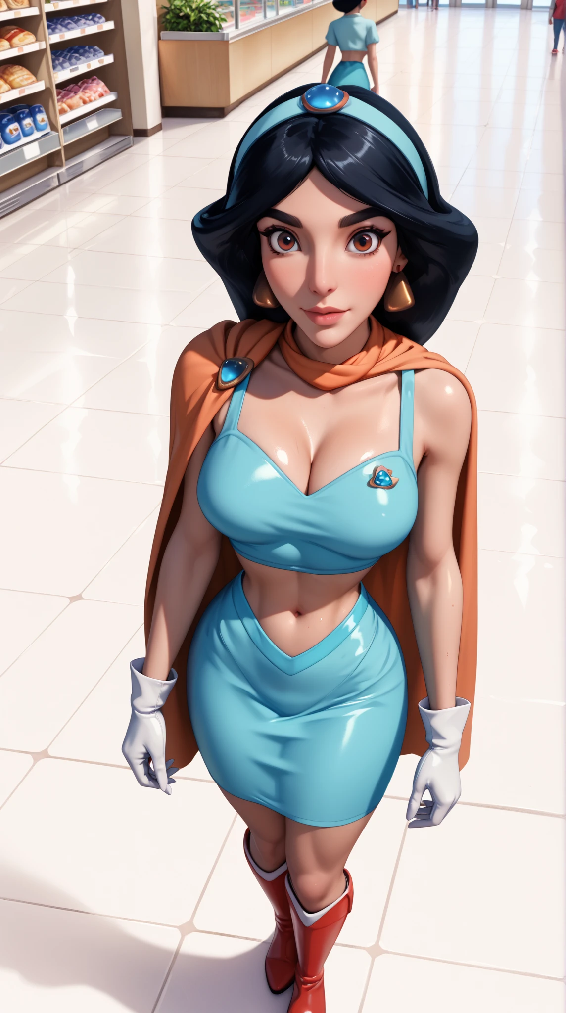 arafed woman in a blue dress with a gold belt and a necklace, 3 d render character art 8 k, trending on cgstation, chengwei pan on artstation, inspired by Lan Ying, 8k artgerm bokeh, 8k high quality detailed art, deviantart artstation cgscosiety, cgsociety 8k, cgsociety 8k