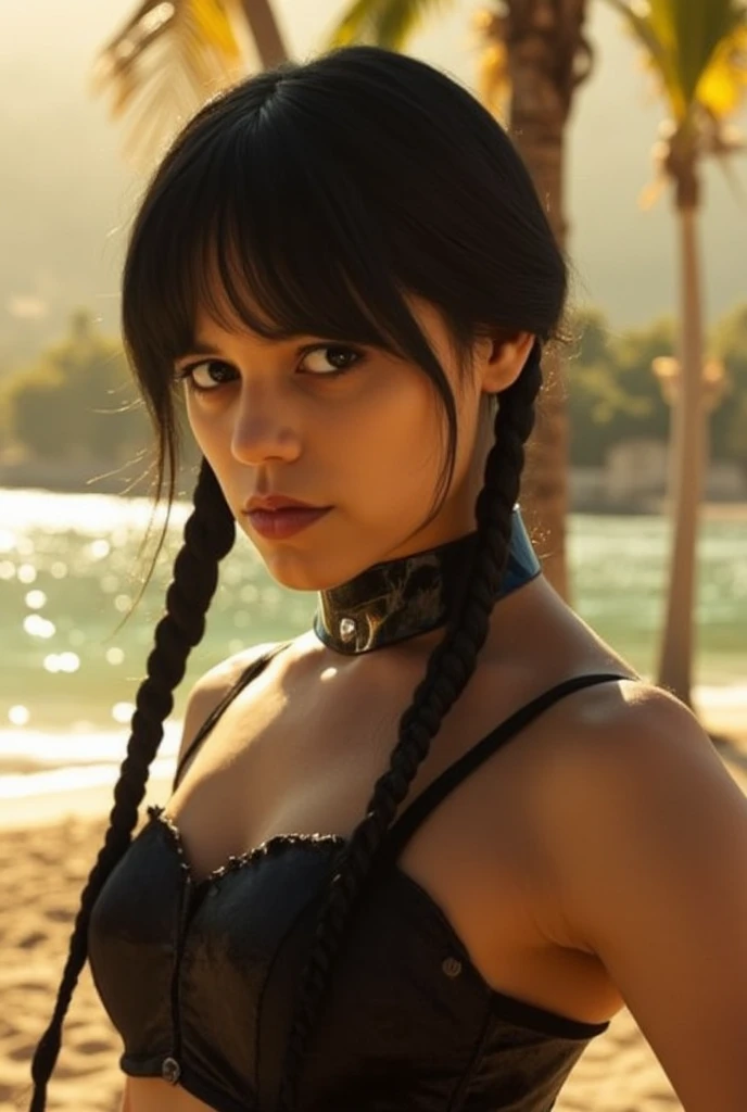 (8k, RAW photo, highest quality), upper body shot, beauty photography of a Northern Irish woman, 44 years old, (nipple piercing), Leather biker jacket, crop top, oversized sunglasses, and gold bangle, Empathy mood, tear drop boobs, BREAK, Blue-colored Pigtails, skin pores, shiny skin, golden hour lighting, hologram effect, extremely high-resolution details, photographic, realism pushed to extreme, fine texture, 4k, ultra-detailed, high quality, high contrast, <lora:nipplepiercingv1:1.1> <lora:Elixir:1>