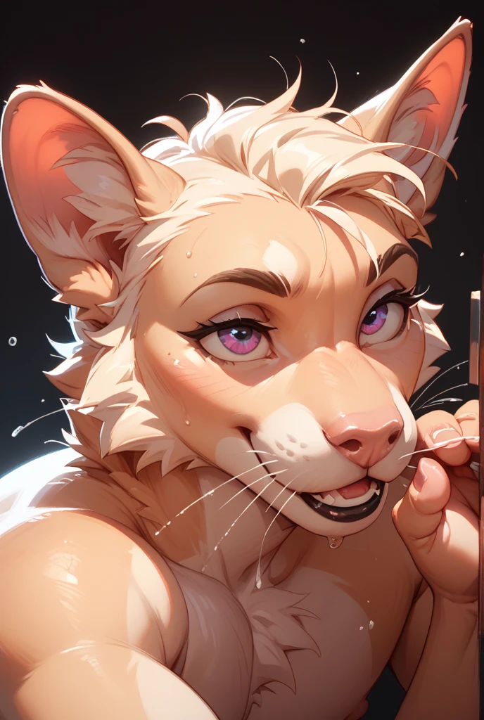 score_9,score_8_up,score_7_up, source_anime, temmie from undertale, Anthro girl, short silver grey hair, tall slender body, brown eyes, white furry body, canine feline hybrid girl, tail, four ears, extra ears, floppy white dog ears and white cat ears, naked, pov, pov blowjob, she is sucking viewers cock