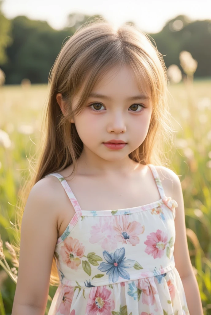 a 10 year old overweight girl, beautiful detailed eyes, beautiful detailed lips, extremely detailed eyes and face, long eyelashes, overweight, cute, chubby cheeks, sitting on grass, outdoor garden, sunlight, detailed foliage, lush greenery, colorful flowers, vibrant colors, soft lighting, photorealistic, highly detailed, 8k, best quality, masterpiece