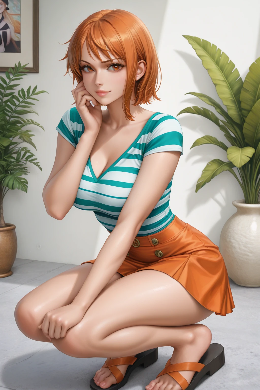 score_9, score_8_up, source_realistic, Realistic photo, photo, real, Realistic, score_9, score_8_up, score_7_up, source_anime, score_9, source_realistoc, photo realistic, Realistic, 1girl, tomboy, extremely muscular, muscular, bodybuilder, ginger hair, denim shorts, knotted crop top, open crop top, no bra, thich thighs, short hair, freckles, sitting, grassy meadow, smug, tied crop top, tied shirt, open shorts, no panties, front view, closeup