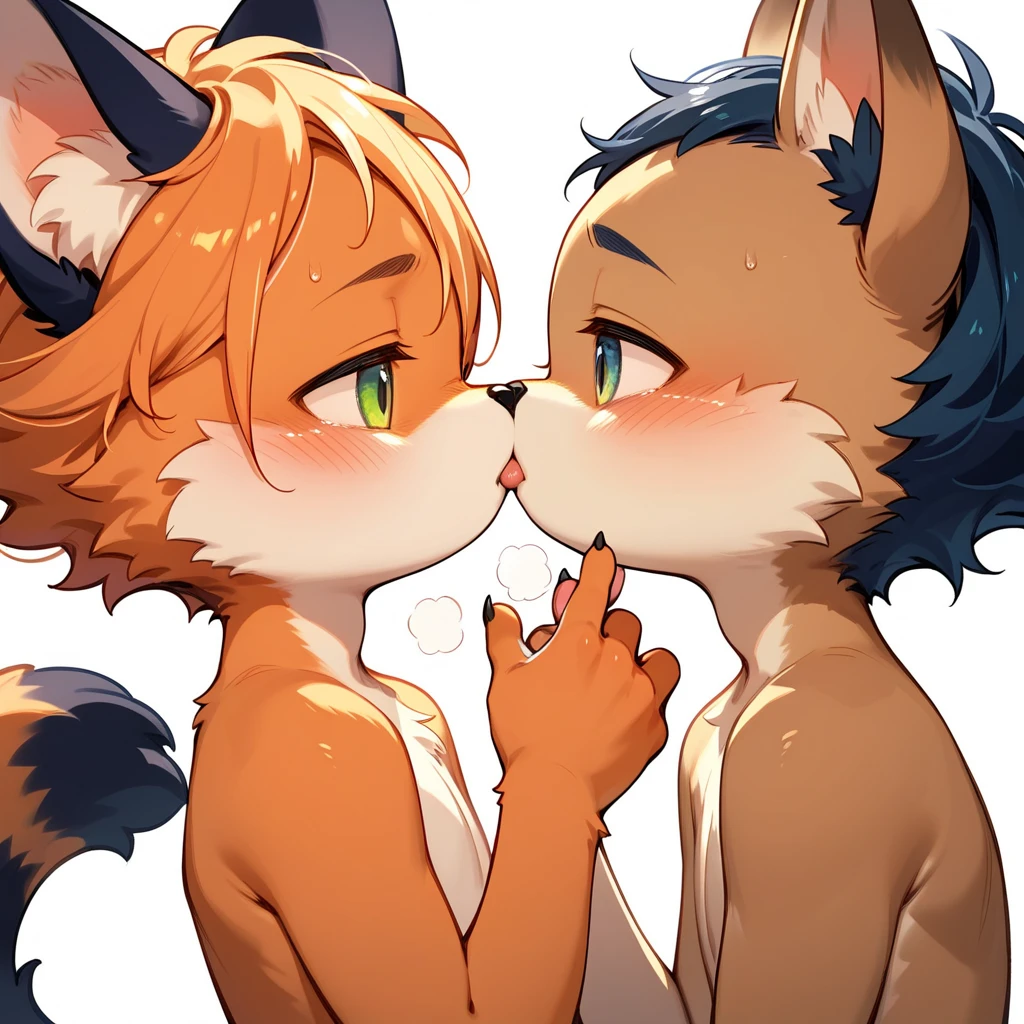 Dog boy and fox girl,Couple, 4K quality, High resolution,Holding hands, Deep Kiss,Drooling,Wearing a red collar,A loving face,
I'm crying in my bed,Beautiful night window,