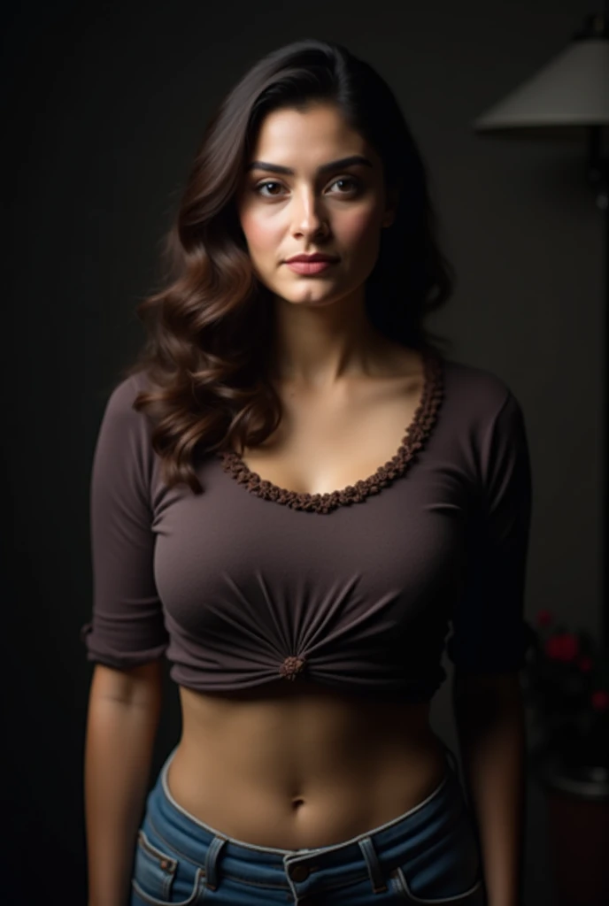 Selfie style,Rkps woman face,heart hand pose,Day scene, 28 year old, ((close up body bustshot)) of indian, ((posing in a messy bedroom)), hourglass figure, sexy bralette, sexy navel, swooping breasts, deep cleavage, look at camera, (cinematic:1.3), intricate details, ((looking at camera)),(( shaggy free hair)), (slim), sexy oily body, gentle smile,selfie, perfect eyes