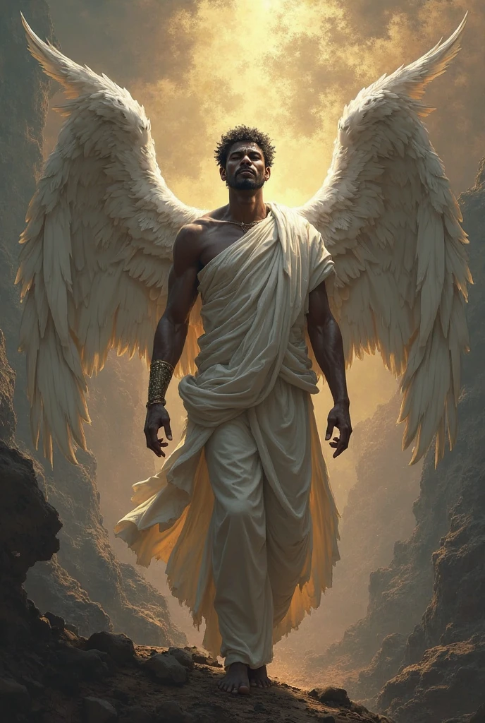 god of air with wings and darker skin color  