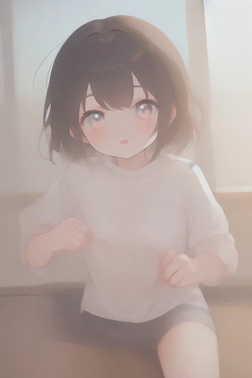Cute girl, bed, shy, blush