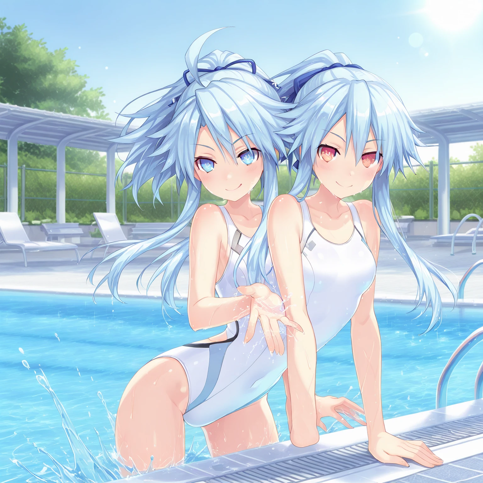 (masterpiece, best quality, 8k wallpaper:1.2 ), ultra detailed, absurdres, highres, long blue-green twintail hair, (hatsune miku:1.3), 7 yo, (2 girls), Elementary school student, short legs, short arms, petit, being stumpy, (bend over forwards deeply from facing below), ((1girl)), (flat chest), (((glossy slippy smooth texture {blue|black} one-piece japanese school swimsuit:1.3))), ((merciful motherhood kind smile)), (looking at viewer), lower body, close up butt, too sweaty body, silky skin, beautiful eyes, long hair flowing with the wind, beautiful smile line, big blue eyes, shiny hair, beautiful detailed eyes, beautiful detailed skin, beautiful detailed clothes, hand on hip, head tilt:1.2, (flat chest), troubled eyebrows, framed double breasts, under bust, too wet skin, too wet clothes, glossy skin, glossy clothes, skindentation, skin tight, thick tight, Calm stream, portrait, bend forwards deeply, (flat chest), cute face, kawaii, peeping shot from facing below, peeping dripping, open legs, spread legs, squatting, knees stand up, realistic, realism, photorealistic, (((A lot of waterfall yellow sweat is flowing from the crotch))), girls sandwich, ((2 girls close to the center nearby)), ((reach out to the viewer:1.2)), both inner thighs, loli child, child girl, framed