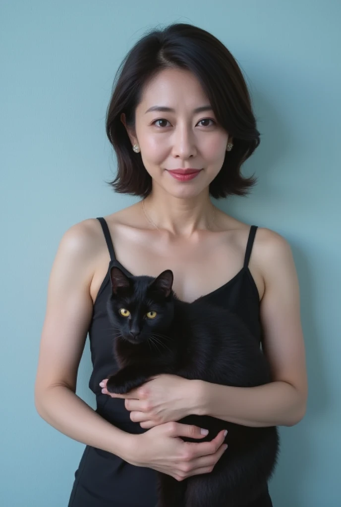 ((highest quality)), ((masterpiece)), (be familiar with), Perfect Face, Mature Woman, 50 years old, Japanese,  After a, (Cum in mouth), (Open your mouth), Big Breasts, Large areola, Erect nipples, Round Small face, Big Nose, Slit eyes, Cat-like eyes, , Big Ass, Full body image, Tank top, Thin fabric hot pants,bra, Wavy Short Hair,
