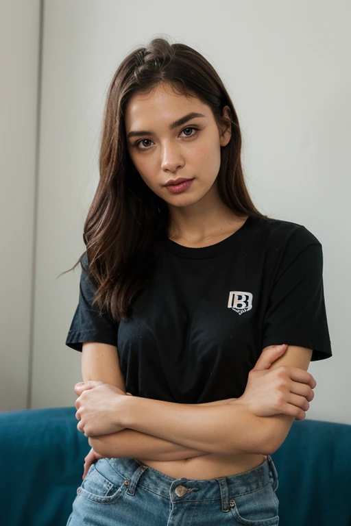 Portrait of young filipino woman in black t-shirt showing 'OK' sign with hand, standing over white background looking at camera and smiling. Smiling girl doing "ok" gesture with fingers to show success or I'm fine concept.