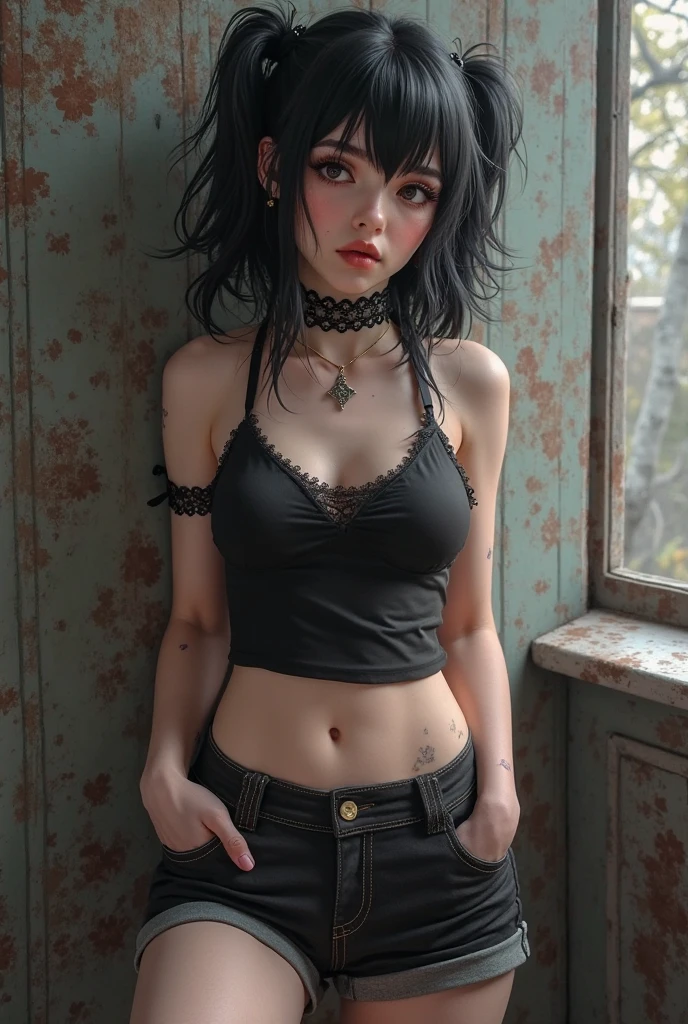 3d, Mavis, Hotel transylvania, seamless, 18-years old, "pale skin", Bblack hair, slickedback hair, gothic, provocative, Look of desire, light green eyes, (medium breasts), perfect shaped breasts, ((micro blouse very very small)), transparent blouse, Waist slender, Nipple botch, areola, Broad Hips, perfectbody, ((very very short skirt)), ""very very sexy skirt)), schoolgirl skirt, perfect belly button, smooth belly, barriga seamless, pale skin, leve rubor, perfect face, shapely thighs, thick thight, barefoot, Perfect feet, hotel bedroom
