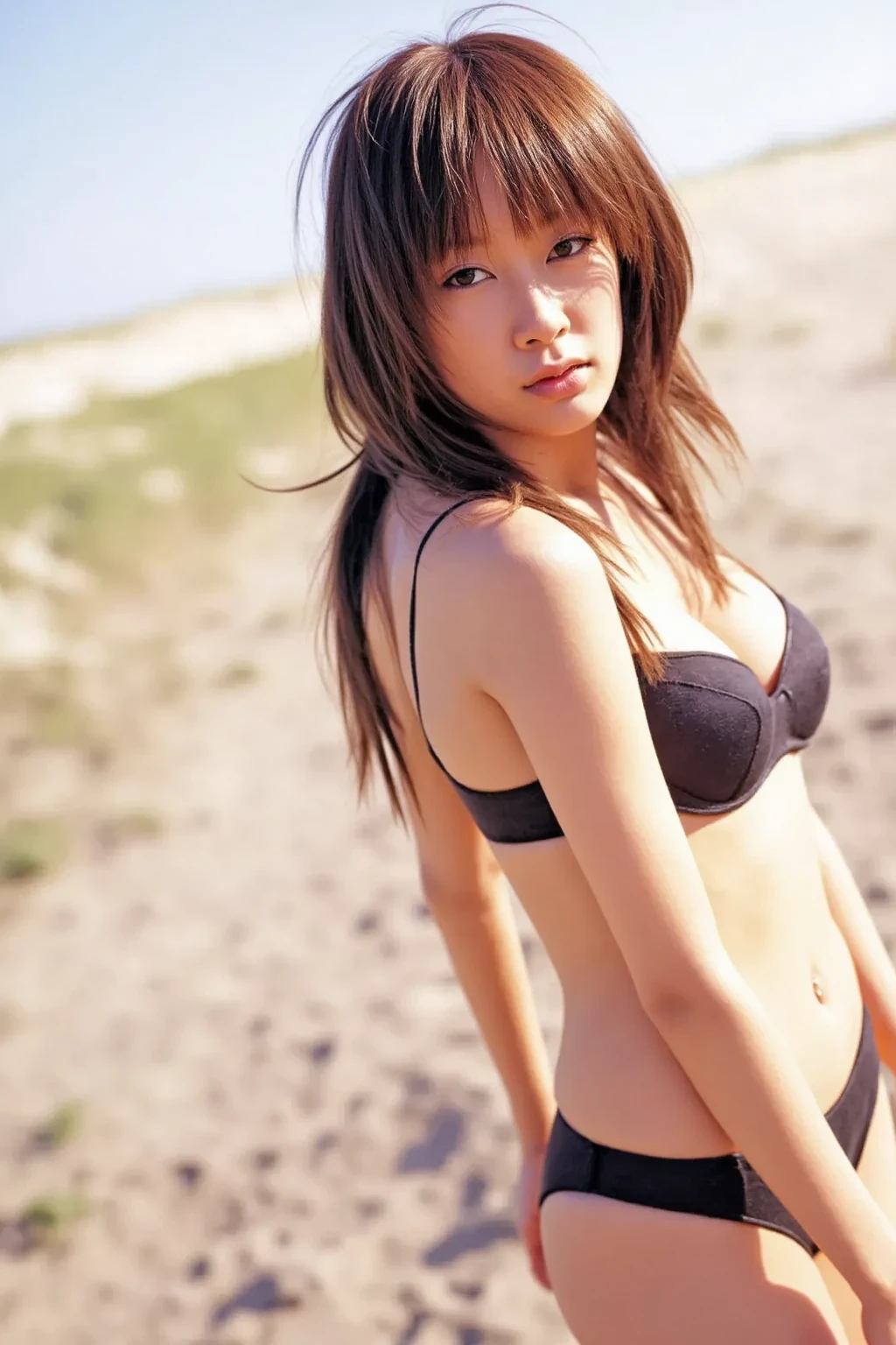(8k), (Best Quality), (Masterpiece:1.2), (Realistic), (Photorealistic:1.37), Super Detail, 1 Girl, Cute,((Just out of the lake)),Smile,Beautiful detailed eyes, Beautiful detailed nose, Full body, Wet hair, Middle breasts, Nipples, (((Dramatic lighting)), (Night)), see-through, ((wet)), ((see through)), (((without bra),(seductive pose))), A girl is squatting. She is in white bikini. She has brown hair and tight abdominal muscles. She puts her hands behind her back and opens her legs in an M shape. She is wearing a see-through white pantyhose. cameltoe shape can seen