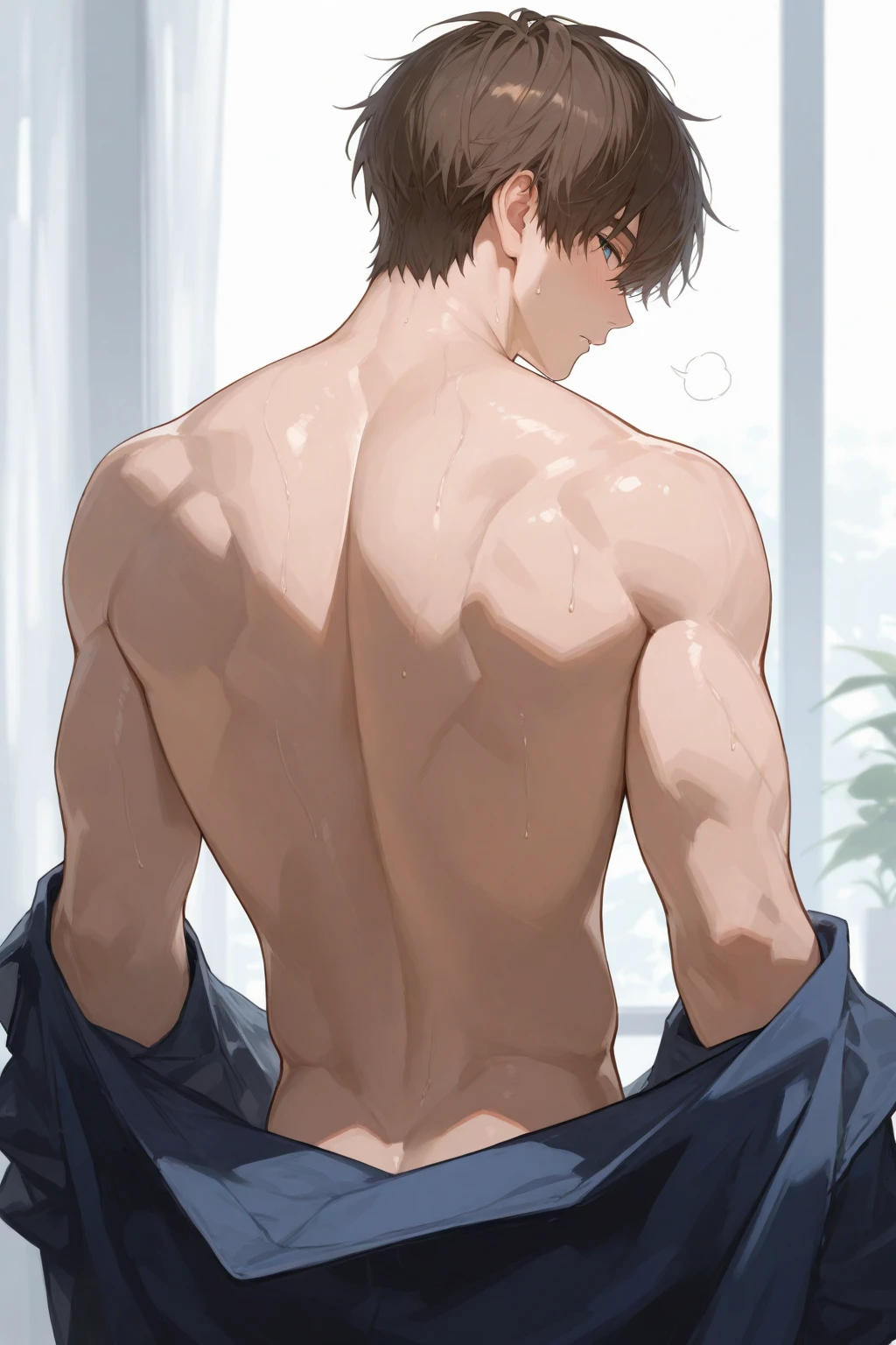 Highres, Masterpiece, Best quality at best,Best Quality, 1boy, bentennyson, green eyes, Tank top, Seen from the side, (Armpit), Sweat, the day, summer, naked, nude, porn , huge penis