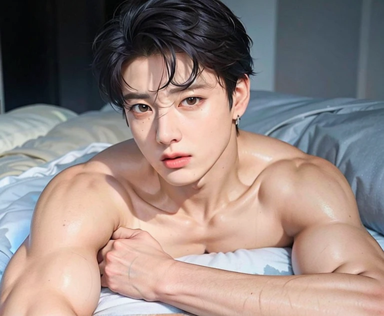 Top quality, ultra high resolution, very detailed, (photorealistic: 1.4), dynamic angle, very handsome, perfect face, model shooting, full body, flying in the sky, naughty 25 years old Japan man, shirtless, soccer socks, soccer pants, selfie, (aegyo sal: 0.2), perfect body, (black shaved side hair: 1), smile, natural light,