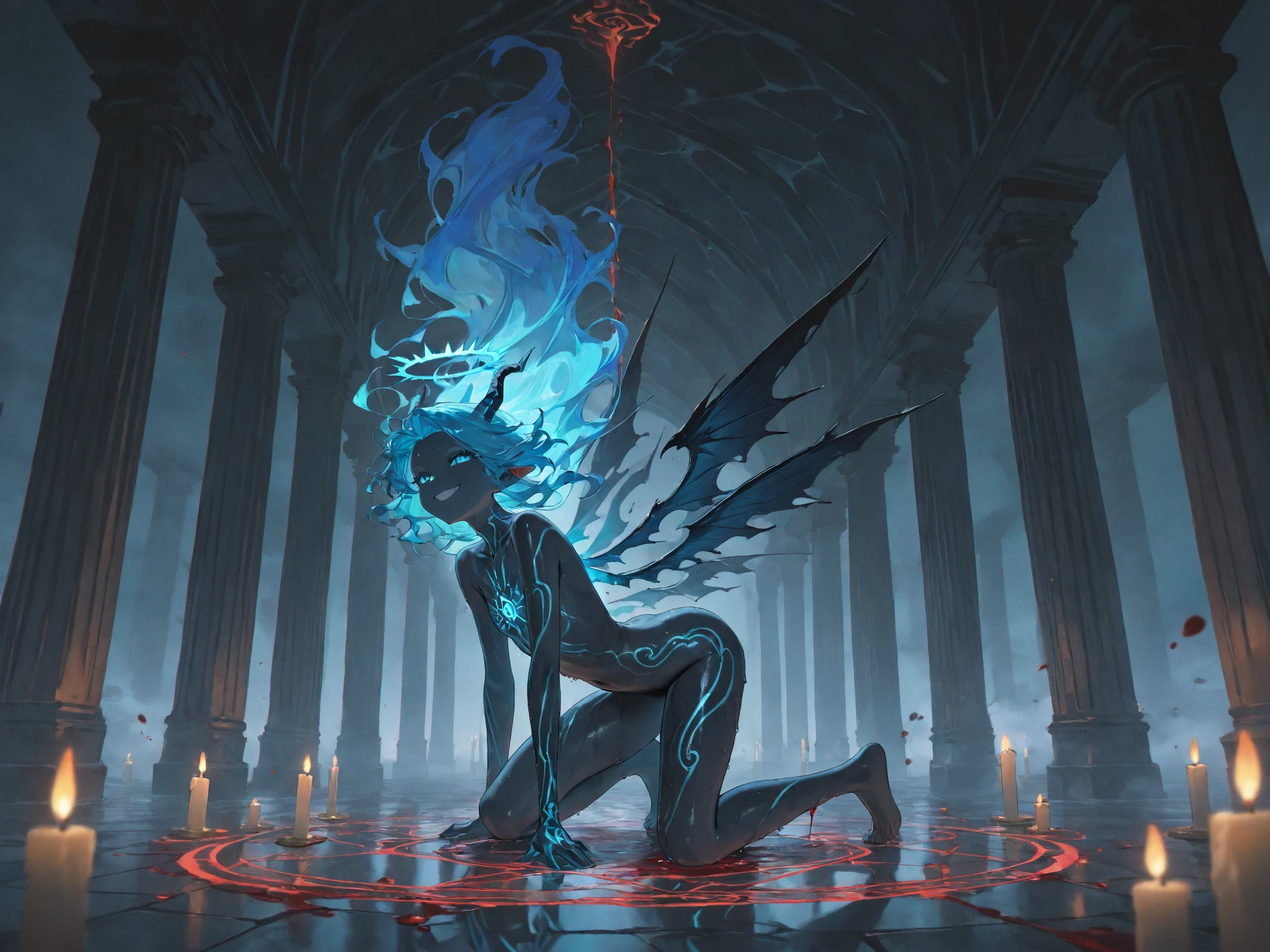 Magestic Statue made of opal, ruins, under the surface, four arms