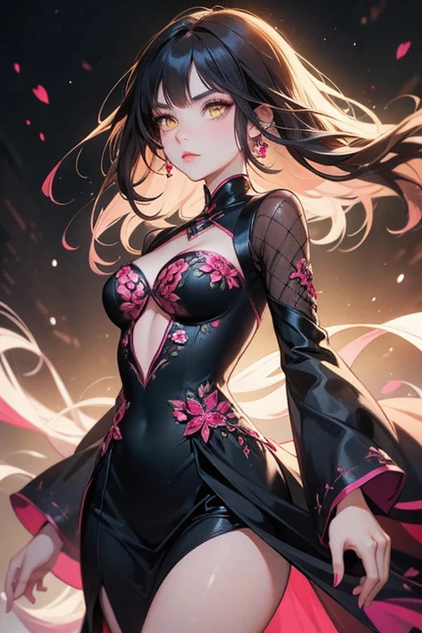 Loose clothing、cropped shoulders、Dark string dress、How to wear a black dress、Decorated with intricate patterns and bright colors、transparent materials,Makes skin shiny、The artwork depicts seductive female dresses wearing damp cloth and transparent skin, Floral and dreamy patterns,Traditional clear skin,Smooth as silky smooth。Her dress draped elegantly over her curvaceous figure、Emphasize her captivating silhouette。She is a gentle night of fireworks、Dynamic posing、sexyposture、Bask in soft moonlight。The scene is、With a touch of mystery and sexiness、It exudes an ethereal dreamy atmosphere。The image style is、It combines watercolor and digital illustration techniques.、Let you feel the exquisite beauty and charm。soft moonlight lighting、casting soft highlights and shadows on her charming features。Dynamic posing、Bold Pose、The hand is somewhere、ssee-through、show through、A sexy、Wet hair、Wet、(the cherry trees、Flower petals、SakuraNS、the cherry trees、Sakura Blizzard 1.5)、submerged、Transparent skin、Wet clothes、(Chest 1.2)、Navel Ejection、Swaying in the wind、Burgundy、pale red、(Laziness 1.5)、Lace color、lace choker、choker necklace、Lie on your back on the water、New lining、