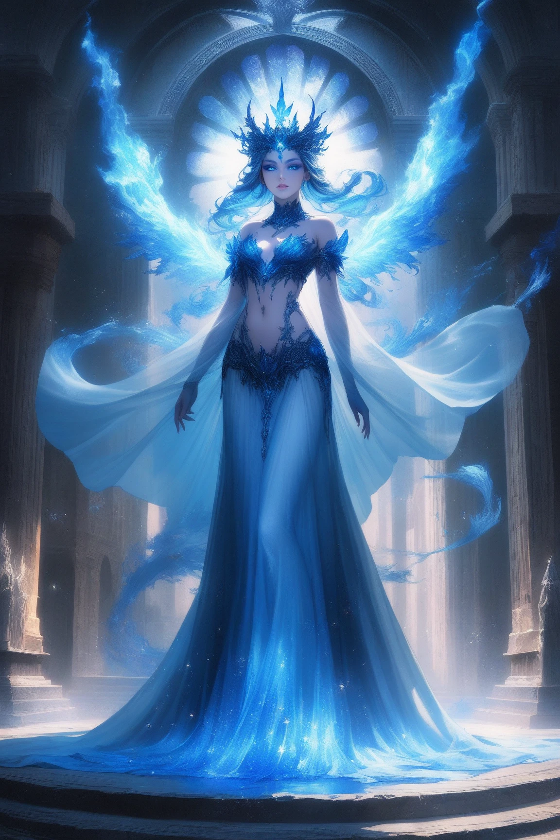 a woman with blue hair and a teal ballroom dress is standing, style artgerm, trending artgerm, artgerm lau, artgerm style, style of artgerm, as seen on artgerm, artgerm and rossdraws, extremely detailed artgerm, like artgerm, artgerm art, blue sea-elf, full body, Blue skin, azure complexion