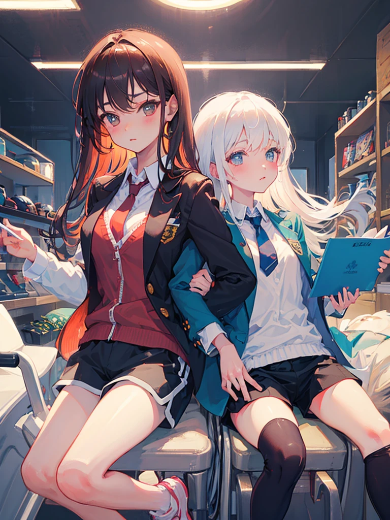 9 girls,Different hair colors,skirt,Good figure,Bare long legs,Plump breasts,young anime man,High quality anime art style,anime moe art style,RGB lighting,in the villa,a living room,short skirts of different colors,watching the audience,different postures,different temperament,naughty,arrogant and indifferent,temperate,