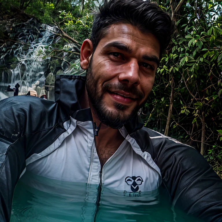 There's a man in a bathing suit sitting on a rock, wearing leather swim suite, caio santos, Sentindo a Natureza, Alejandro, Joel Torres, Artem, banho em cachoeira, Sidney Lugo, Ilha Grande, diego koi, Miguel Iglesias, Cristiano Orrillo, Stonepunk, ao lado de uma cachoeira, Rua Juliana, not shirt, david marquez