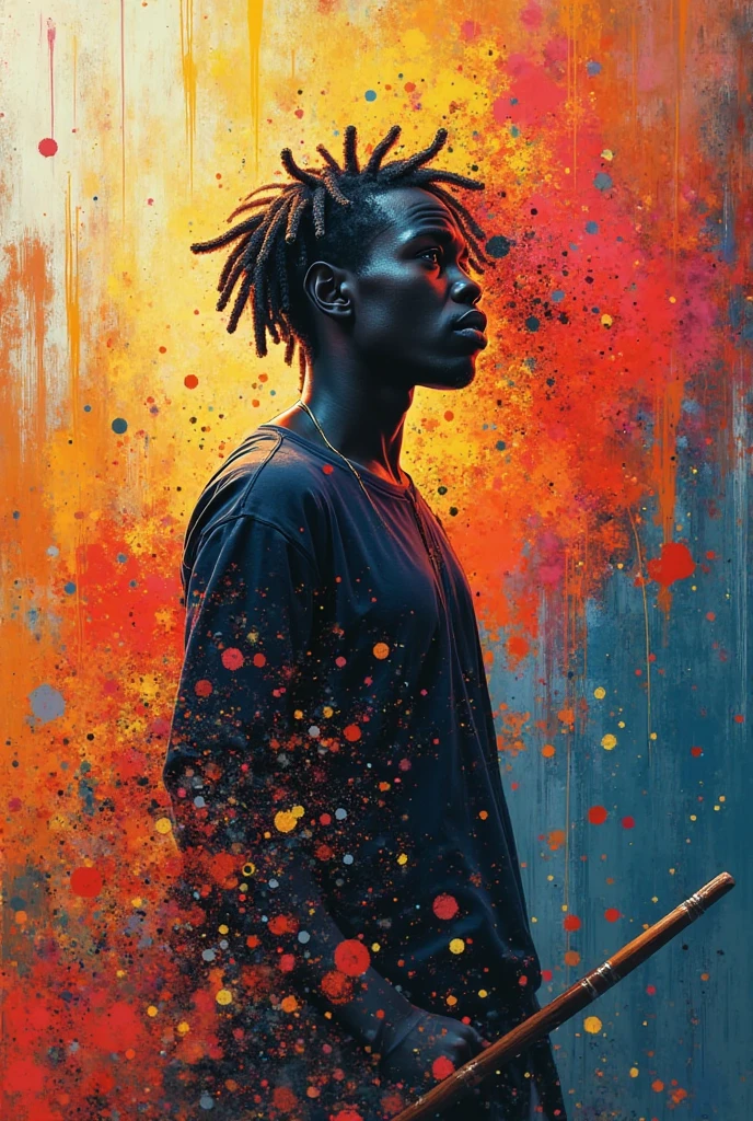 Based on the previous image, abstract, colorful and rough in the Basquiat style, wall painting, unique image of Neymar in profile