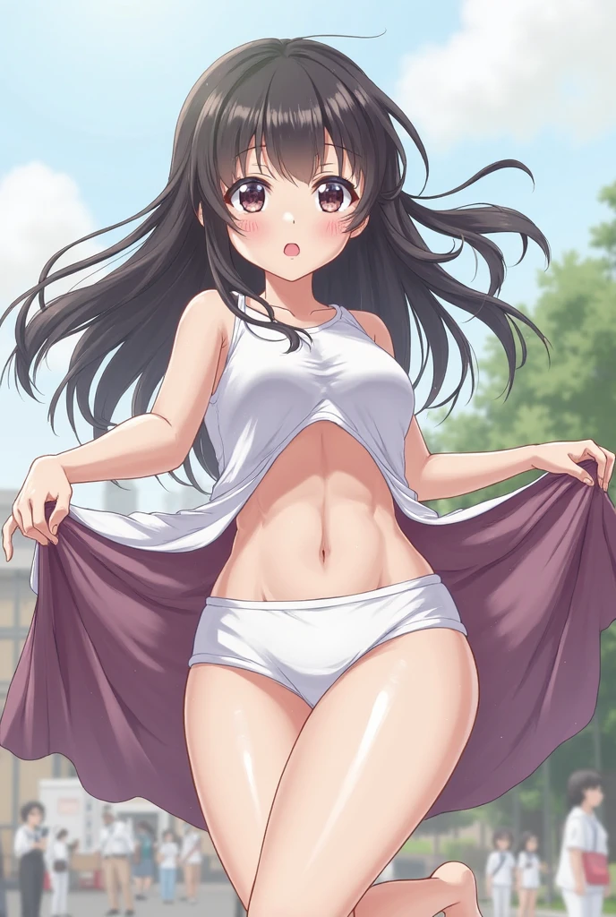 True Face　stand　alone　afternoon　bright　from the front　straight　Low length　Cowboy Shot　Place your arms behind your head　countryside　Beautiful views　Straw hat　Please show me your armpit hair　beauty　blush　Summer evening　Paddy field　Place your hands behind your head　About elementary school students　bikini　Swimsuit only