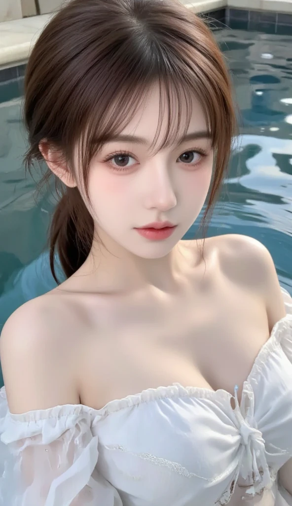 body shot,Outdoor,micro bikini,resort Beach,Ultra-detailed, finely detail, hight resolution, 8K Wallpaper, Perfect dynamic composition, Beautiful detailed eyes,,Close-up of face,,Blushing,Facing forward,Long hair ponytail,((8k, Raw photo, Best Quality, Mastepiece:1.2), (Realism, Photorealistic:1.4), (Highly detailed 8K wallpapers), Depth of written boundary, Cinematic Lighting, Soft Light, Detailed Beauty Eye,Shiny and smooth light brown ponytail, Asymmetrical bangs, Shiny skin, Ultra-detailed skins ,It is high resolution., High detail, Detailed hairstyle, Detailed facial beauty, Hyper-realistic, Perfect limbs, Perfect Anatomy ,Of Japanese,Famous Japanese Idols, Perfect female body,A shy smile,Short eyelashes,Double-edged eyelids,Look straight here,Hair style: ponytail,