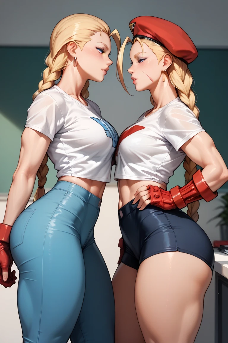 (Masterpiece, complete shibari rope), (Beautiful and Aesthetic 2 girls embracing each other sexual), (Superlative), Perfect Eyes, Perfect Face, Volumetric Lighting, Beautiful Goddess, ((((Massive Female Bodybuilder:1.2)))), female oni, demoness, Mature Woman, blue eyes, short red hair, blonde hair, green eyes, romantic endure in a sunlit atmosphere cinematic presentation,slight frills, Black Stockings, (Transparent: 1.5 Micro: 1.5 Pure White Lingerie), blushing, (pouty: 1.5), ((((Huge breasts)))), (((huge muscular ass))), Seductive, background is a romantic cathedral setting, Super Close Shot, Very accentuated hourglass figure, seductive, cold expression with blush, wearing mascara, skin is greasy. Sexual position. Goose bumps on skin. Sudectress tempest. Classy. Classical Renaissance style