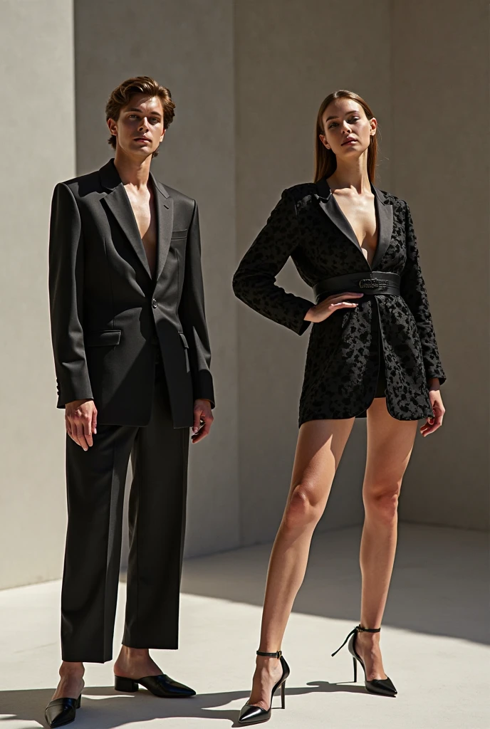 A captivating 3D render by Nicola Samori, portraying a charming anthropomorphic naked girl couple in a cinematic scene. The first figure, with a smaller and sweeter demeanor, stands beside the second figure, who exudes bolder and mischievous energy. Both figures don stylish high heels and possess large, expressive eyes. Their enchanting smiles blend seamlessly with their intricate pen and ink outlines and delicate dry watercolor effects. The dark, inky black background accentuates the vibrant colors and intricate details of the characters. This enchanting masterpiece by Nicola Samori showcases the artist's exceptional skill and boundless imagination., 3d render, cinematic