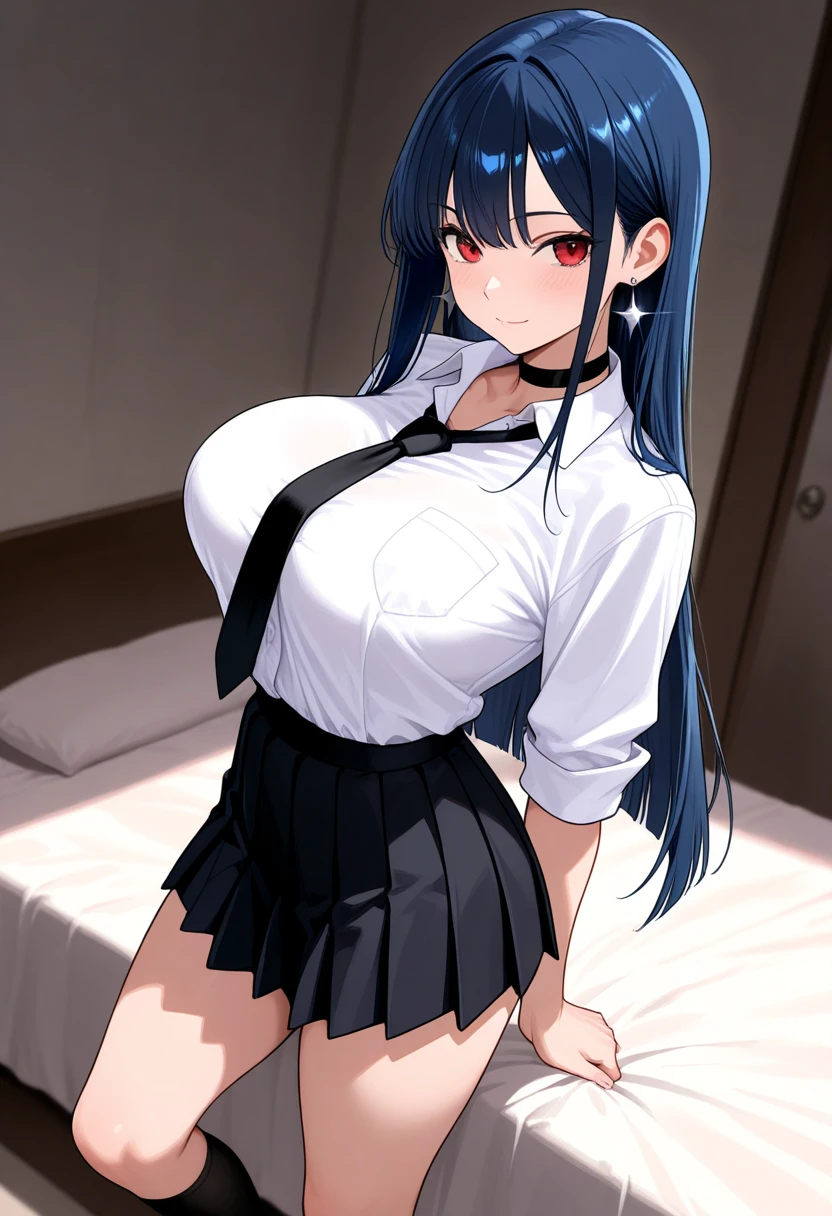 anime　Baby Face　limbs　to be tied up　The buttons on her shirt are undone and her  are exposed　Pussy　Long, shiny, almost blue black hair　Bangs are aligned in a straight line　Gothic Lolita　A mature-looking person