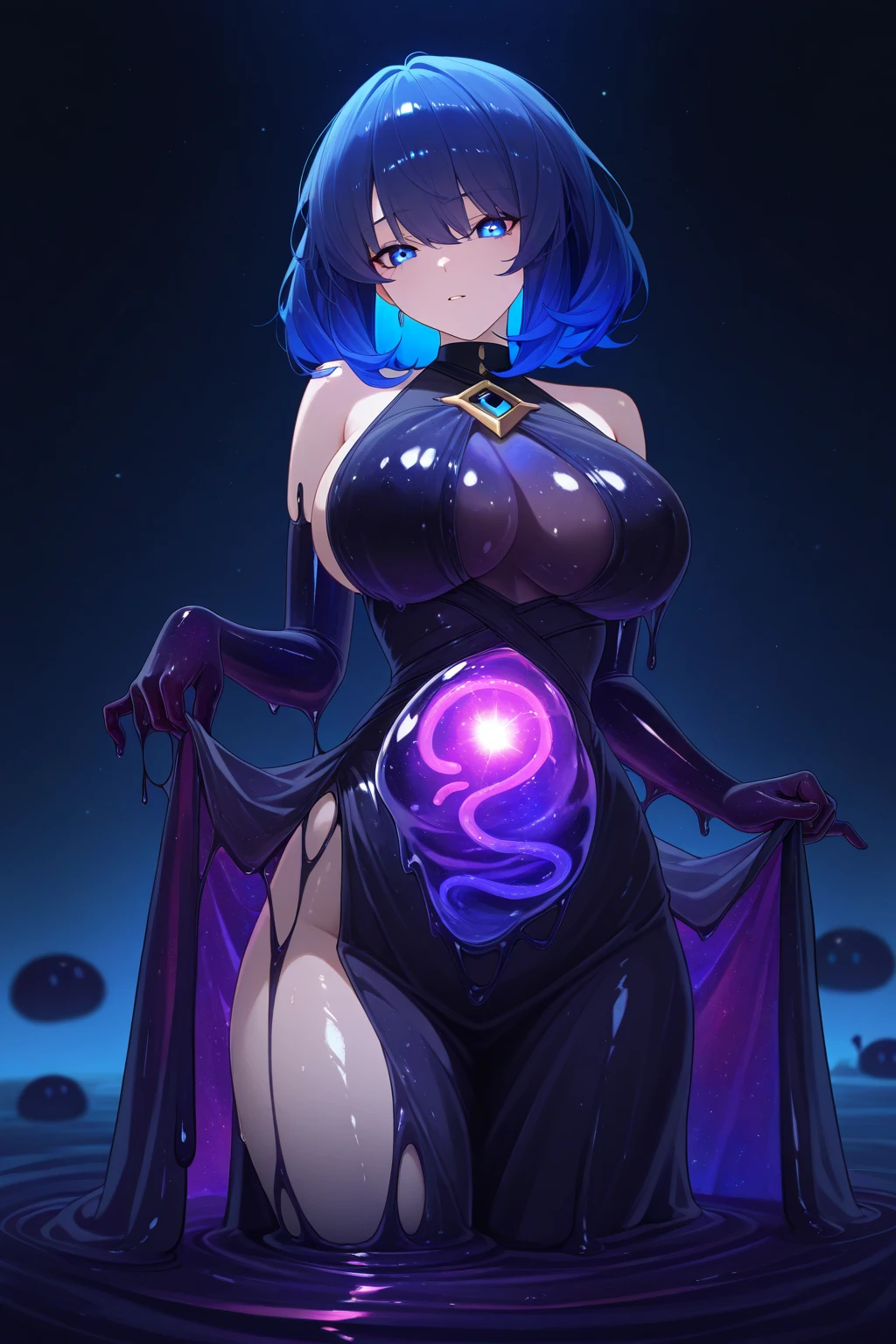 Beautiful Alluring colorful goo monster rihanna, covered in purple goo, goo splash, purple goo driping, inside a giant goo container at a lab, fantasy Theme, Gothic Theme, Bare Skin, Inside A purple goo pool, Beautiful D&D Character Portrait, Beautiful Fantasy, Detailed, Digital Art, Extreme Detail, Polished, Beautiful, Hyperdetailed, Intricate, Elaborate, Meticulous, Anime Character, Detailed, Anime Face, Sharp Focus, Unreal Engine, 3d Rendered, Volumetric Lighting, Reflections, Glossy, Digital Illustration, Sensual Pose, Suggestive Pose, Full Body Shot, Lewd, anatomically correct, visible nipples, puffy vagina 💖❤💕💋❣