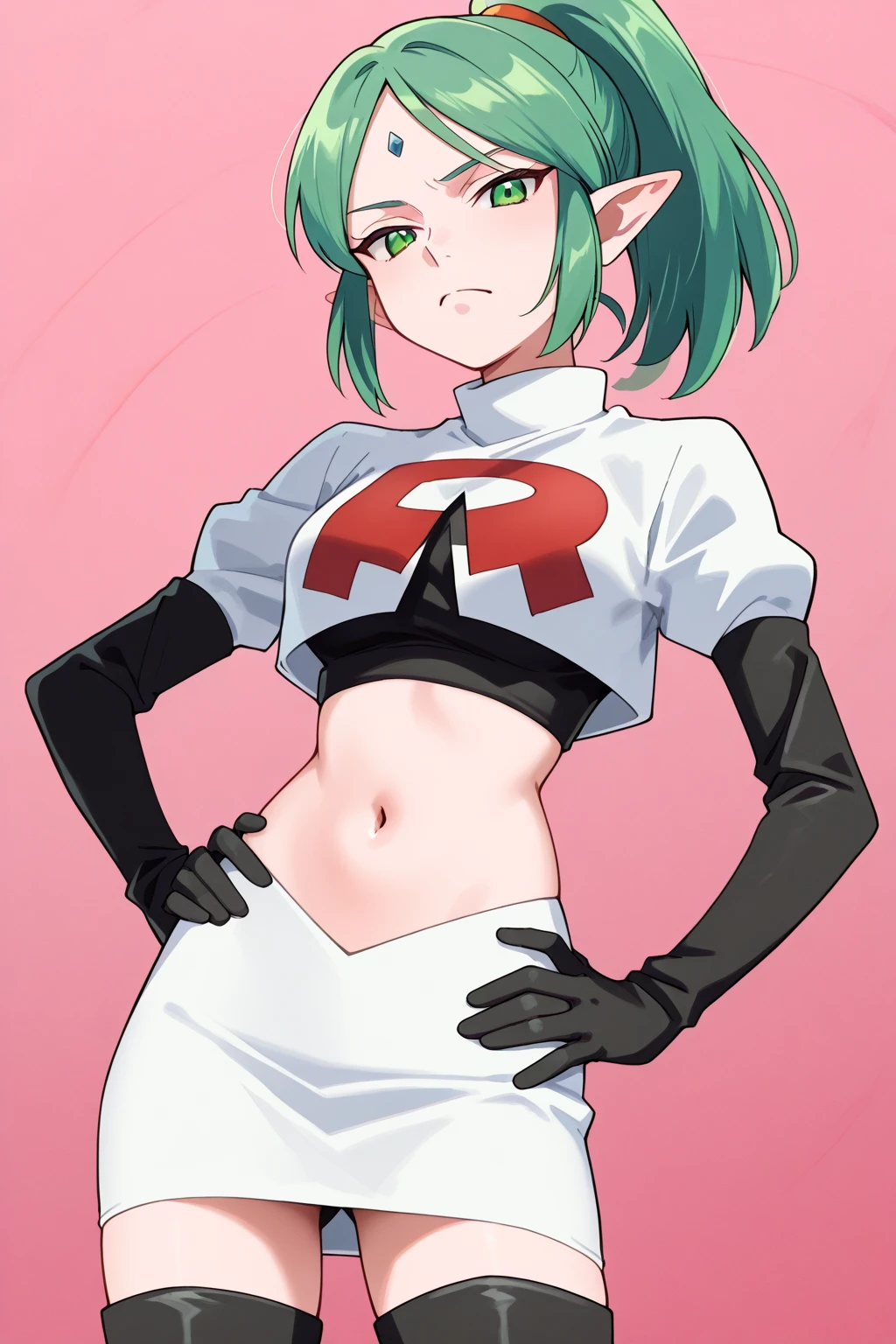 score_4,score_5,score_6,score_7_up,score_8_up,score_9
((masterpiece,best quality,ultra detailed,highres,HD,4k:1.2)), (small breast,slender:1.2),1 cute girl,solo, ct_ror0, green hair, short hair, blue eyes, ahoge, headgear, medium breasts, leotard, gold ascot, black turtleneck, elbow gloves, white thigh boots,
((nsfw,show off pussy,perfect pussy: 1.3)) (((full-face blush,blush,smile,steam, sweating)),((spoken,spoken heart:1.2))