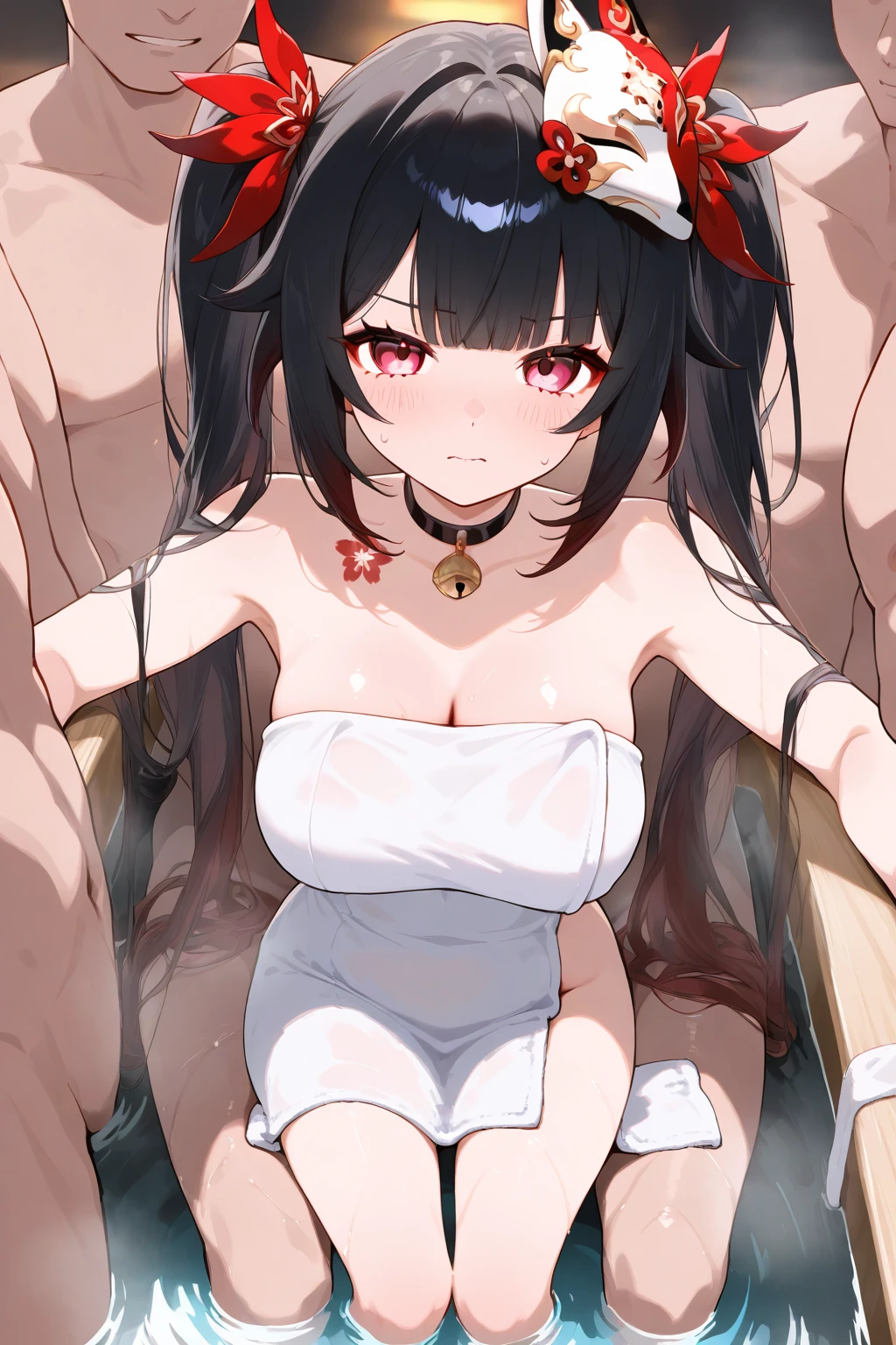 Shinomiya Kaguya, Shinomiyakaguya, Red eyes, small breasts, list brook, black fur, Red eyes, naked, saliva, drooling, sweat, suggestive pose, tattoo on the uterus, collar for cats, pose lasiva 