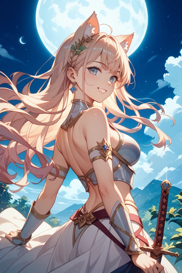 "(masterpiece:1.1), best quality, NSFW,
1girl, (80s anime style:1.3), (eyelashes:1.5), (loli:1.2),
(intricate high detailed body:1.2),
(pink hair:1.1), (forehead:1.1), (twintails:1.1), (crown:1.2),
brown eyes, (lip stick:1.3), (thick eyebrows:1.1),
(muscular body:1.1), (small breasts:1.1),
(happy, smile:1.2), blush,open mouth,
(high cut bikini armor, corset:1.2),
(knight armor, armored boots:1.2), (suspenders:1.1), (hoop earrings:1.1), necklace,
standing, looking back,
(back view, ass focus:1.2),
(upper body, cowboy shot, looking at viewer, from front:1.1),
(daytime, grassland, outdoors:1.2)"