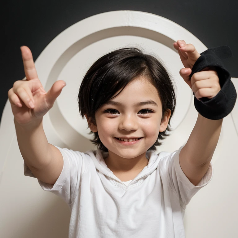draw me a picture of a 7 year old  wearing a war helmet