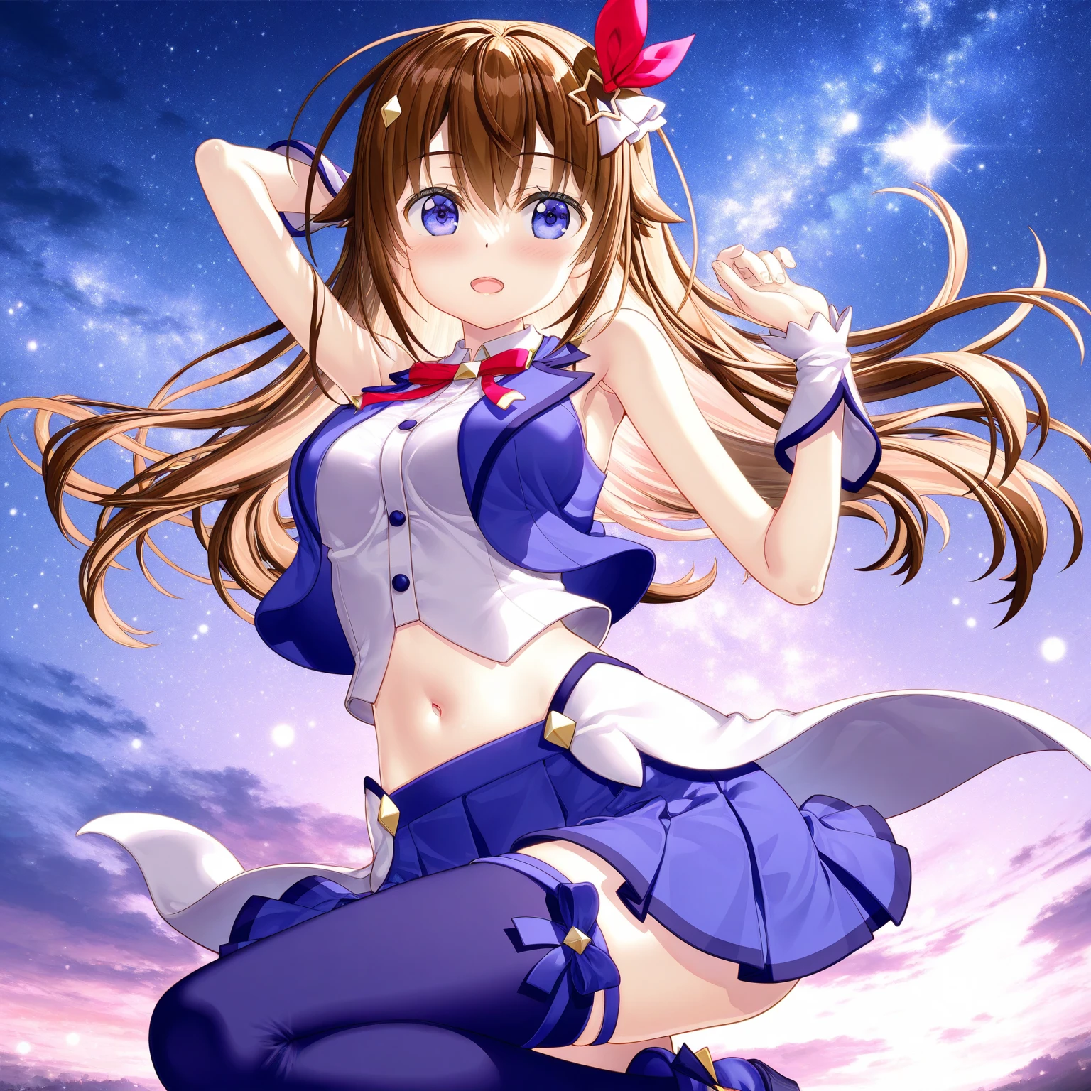 Shinjuku skyscraper district　full moon night　Big Moon　primary school girl　8 years　flat chest　black fur　wide　The eyes are purple.　（（1 person））　Cardigan over long sleeve white sailor uniform.　Navy blue full body show panties lower body