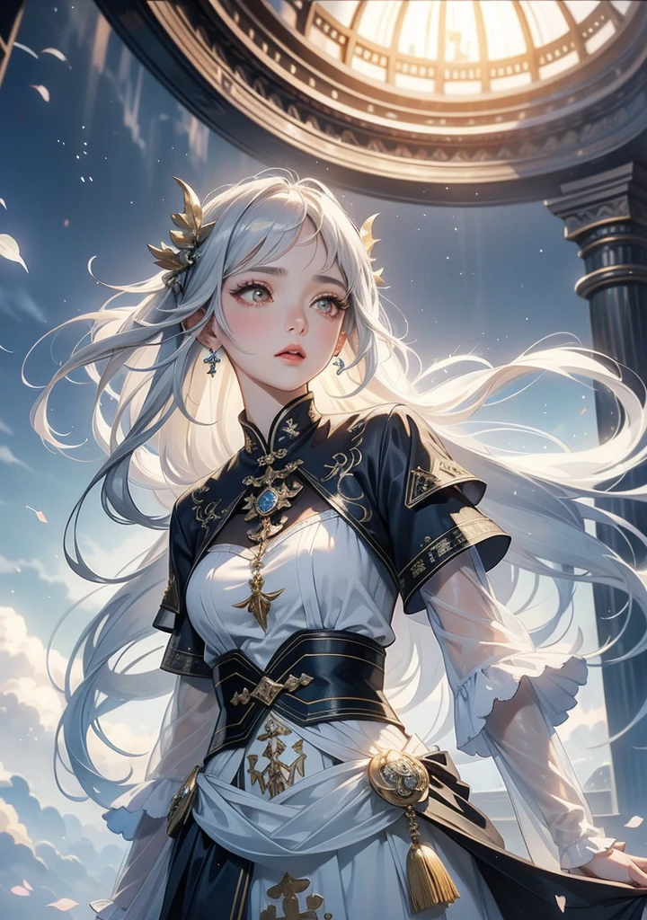 anime girl with long white hair and a gold crown, white haired deity, anime goddess, cushart krenz key art feminine, 8k high quality detailed art, detailed digital anime art, ((a beautiful fantasy empress)), portrait knights of zodiac girl, a beautiful fantasy empress, beautiful alluring anime woman, best anime 4k konachan wallpaper