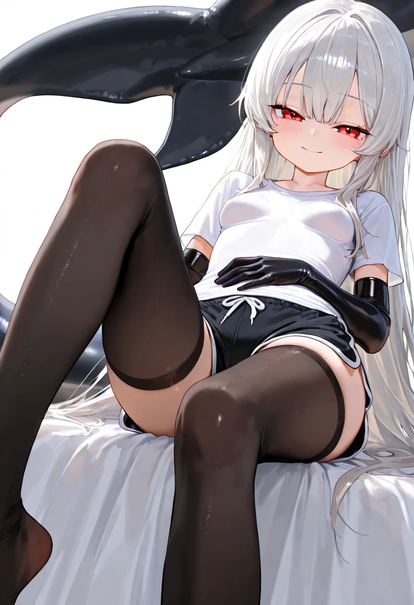 anime - style image of a woman in tights and stockings laying on a bed, small curvy loli, from girls frontline, seductive anime girl, the anime girl is crouching, nightcore, anime barbie in white stockings, 2b, 2 b, top rated on pixiv, fine details. girls frontline, zerochan art, a-1 pictures