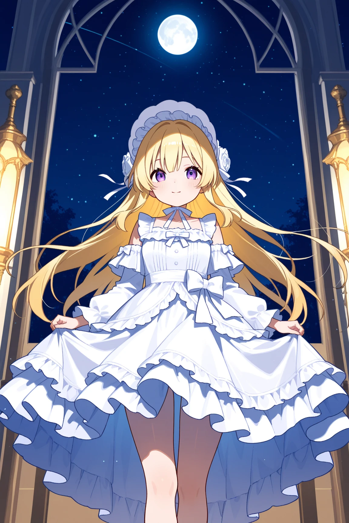 1girl,(purple belt:0.9), (frills:0.9), long hair, blonde, white dress, layer, long dress, layered, frilled,
<lora:ristartev3:0.7> , ristartev3, detailed, <lora:add_detail:0.64>