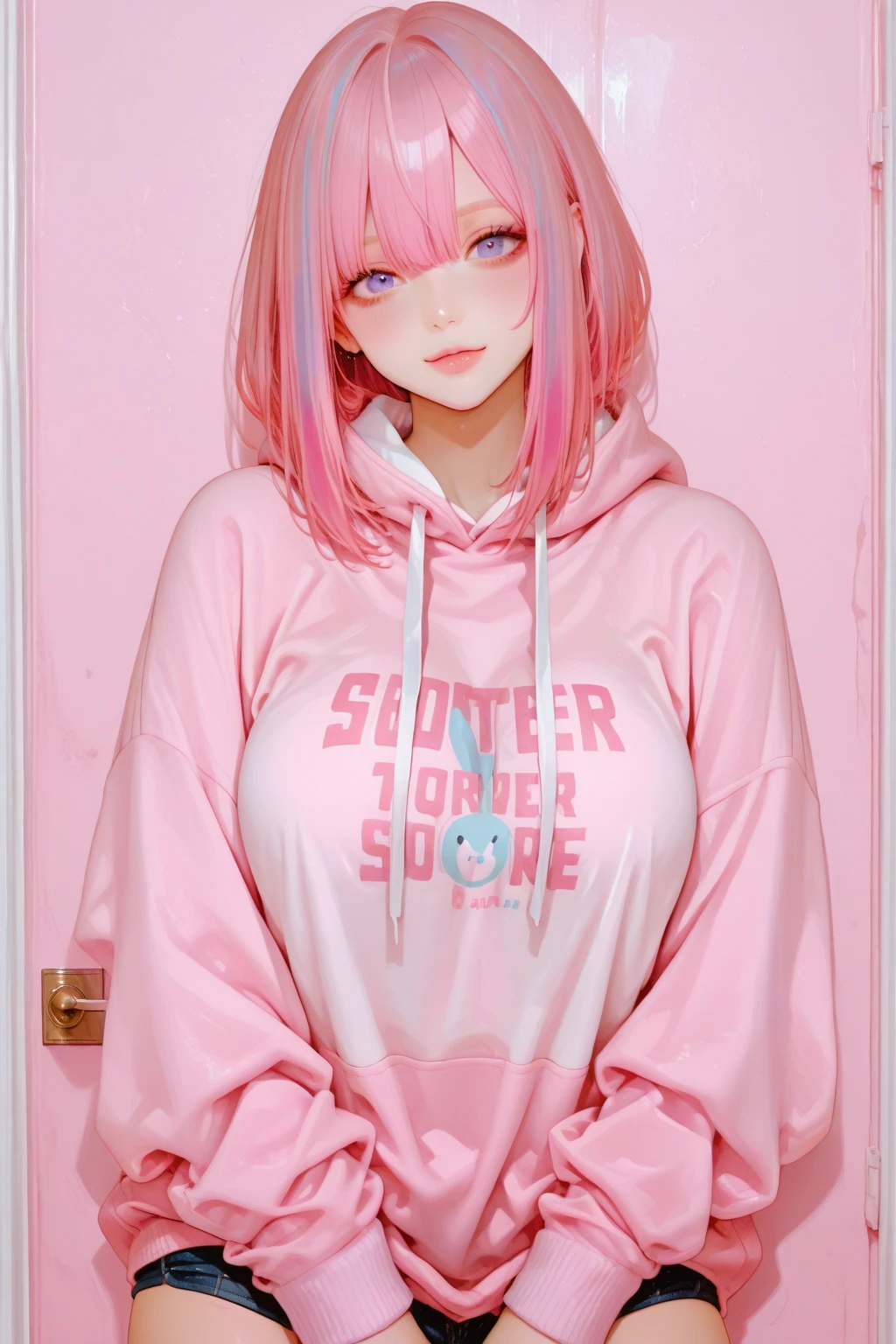 masterpiece,1girl,solo ,heart-shaped pupils,open mouth,hoodie,, stationary restraints,