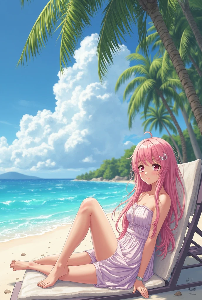 Waifu sitting with her back turned in beachwear
